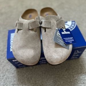 Birkenstock Boston Clogs, Soft Footbed, Taupe Suede Leather, Size 40N, 9-9.5 NWT